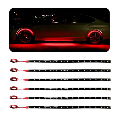 Wevdn 6 PCS 15 LED Strip Underbody Light, DC 12V 1Ft Flexible Underglow Car LED Light Strip with 6 Inch Wire, Waterproof LED Interior Exterior Decoration for Car Truck Motorcycle (Red) - color: Red