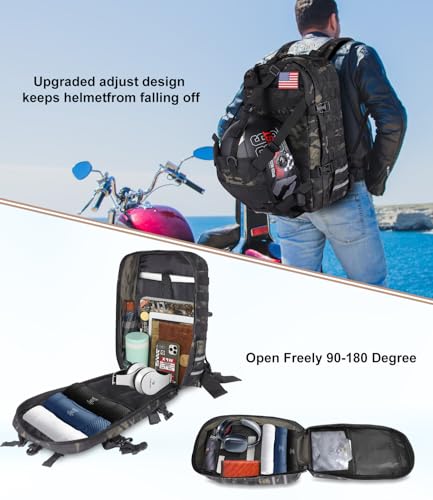 Motorcycle Cycling Helmet Backpack, Large Capacity Waterproof Helmet Holder, Storage Bag Hiking Backpack - color: Camouflage-flag