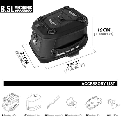 Rhinowalk Motorcycle Tank Bag Magnetic Quick Release 5–6.5L Expandable Motorbike Fuel Tank Bag with Lock, Waterproof Storage Backpack with Rain Cover (Black) - color: Black