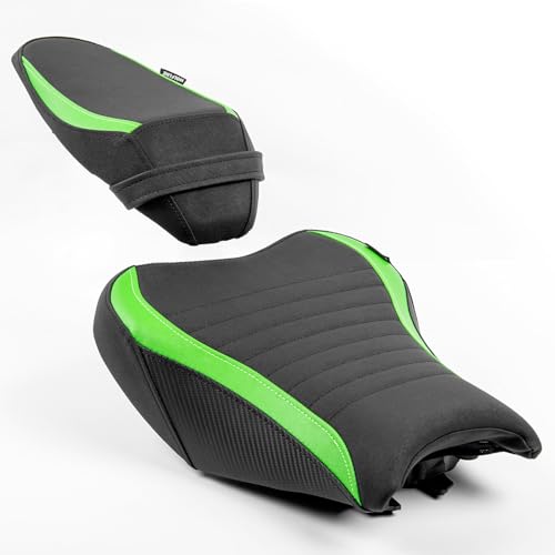 Motorcycle Driver Rider Rear Passenger Seat fit for Z900 Z 900 2017 2018 2019 2020 2021 2022 2023 2024 Pressure Relief Soft Pillion Saddle Cushion Pad, Green - color: Front & Rear - Green