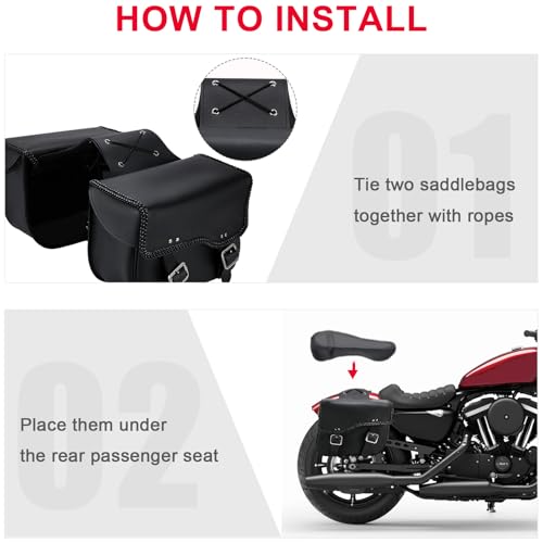 Dream Apparel Faux Leather Motorcycle Saddle Bags Throw Over Saddlebags, PVC Motorcycle Side Bags for Honda Shadow Sportster Softail Dyna V-star (Black, No Studs)