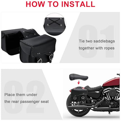 Dream Apparel Faux Leather Motorcycle Saddle Bags Throw Over Saddlebags, PVC Motorcycle Side Bags for Honda Shadow Sportster Softail Dyna V-star (Black, No Studs)