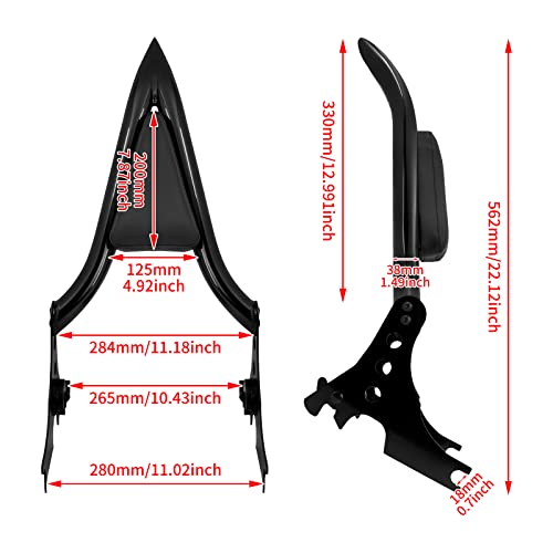 Motorcycle Sissy Bar Detachable Rear Passenger Backrest Pad Fit for Harley Sportster XL 883 1200 2004-2022 - color: Black
