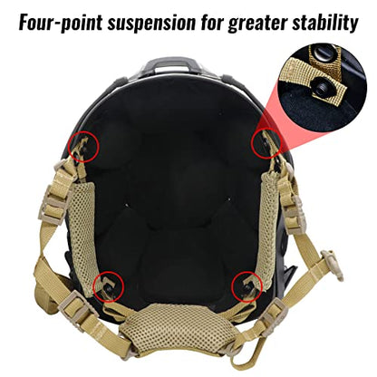 Tactical Helmet Chin Strap Adjustable Dial 4 Points Suspension System with Bolts and Screws for Tactical Fast MICH Bump Helmet Accessory - color: Khaki
