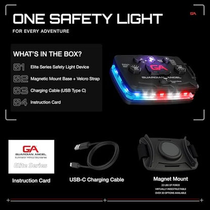 Guardian Angel Law Enforcement Infrared Wearable Safety Light Bundle - Elite Series Red/Blue/White Infrared Light, Universal Mount, Epaulet Mount and Tether, Magnetic Mounting, Professional Grade