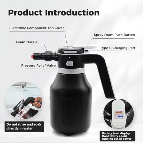 Electric Foam Sprayer,2L Portable Rechargeable Cordless Pressurized Spray Foam Cannon, Easy Clean & Acid Resistant for Car Wash Detailing Garden Black (Electric Foam Sprayer 1.0) - size: Electric Foam Sprayer 1.0