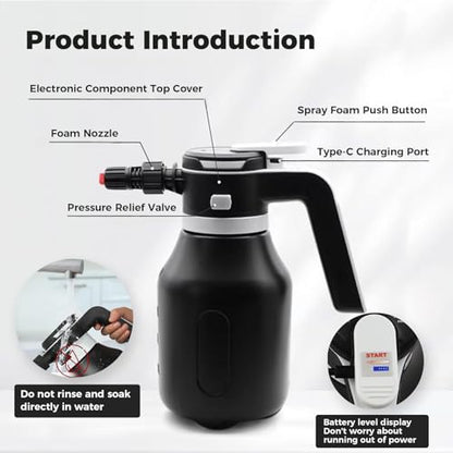 Electric Foam Sprayer,2L Portable Rechargeable Cordless Pressurized Spray Foam Cannon, Easy Clean & Acid Resistant for Car Wash Detailing Garden Black (Electric Foam Sprayer 1.0) - size: Electric Foam Sprayer 1.0