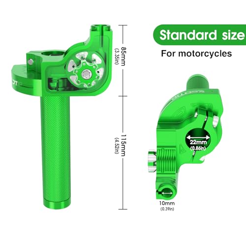 Throttle Grip Throttle Cable Motorcycle 22mm Universal CNC Aluminum Accelerator Throttle Twist Grips Handlebars for KLX CR CRF EXC XR TTR CB SSR ATV Dirt Bike Pit Bike - color: Green