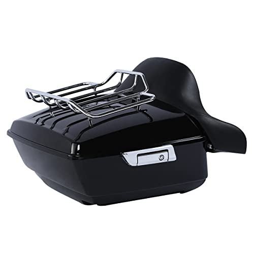 SLMOTO Vivid Black King Tour Trunk Trunk w/Chrome latch kit +Luggage Rack+Backrest Fits For Harley Davidson Touring Road King, Road Glide, Street Glide and Select CVO Models 2014-2024 - color: AStyle #14
