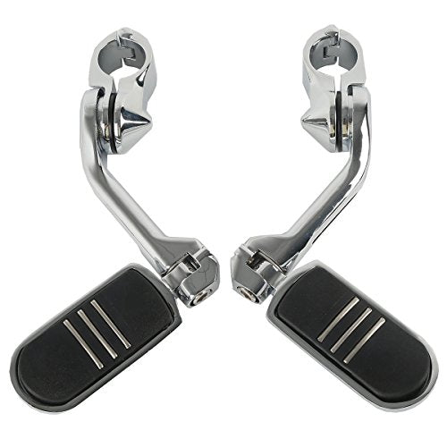 XFMT Motorcycle Highway Pegs 1.25" Long Angled Highway Footpeg Adjustable Footrest Fit For Harley Road King Street Glide Electra Glide Softail Sportster with 1 1/4" Engine Guard, Chrome - color: Chrome Style 3, size: Long Angled