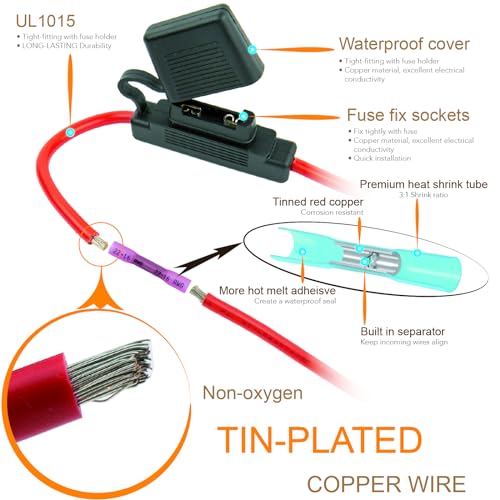 Generic Gaoekoius 18 AWG Waterproof Inline Blade Fuse Holder kits-6pcs 18 Gauge Fuse Holder with 6PCS 3AMP Standard Blade fuses / 12pcs Heat Shrink Butt connectors(6 Sets)