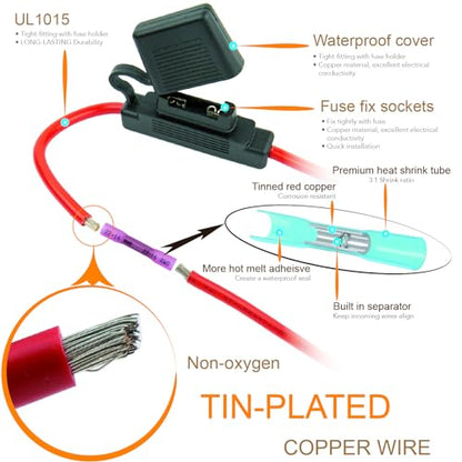 Generic Gaoekoius 18 AWG Waterproof Inline Blade Fuse Holder kits-6pcs 18 Gauge Fuse Holder with 6PCS 3AMP Standard Blade fuses / 12pcs Heat Shrink Butt connectors(6 Sets)