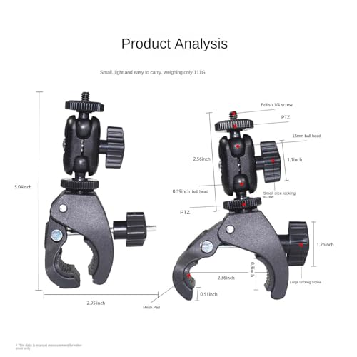 Bike Handlebar Camera Mount with 1/4" Screw Camera Clamp,Adapter for Gopro for Hero for DJI Osmo for Insta360 X5 X4 X3 X2 Motorcycle Bicycle Action Cam Dash GPS Field Monitor Lights