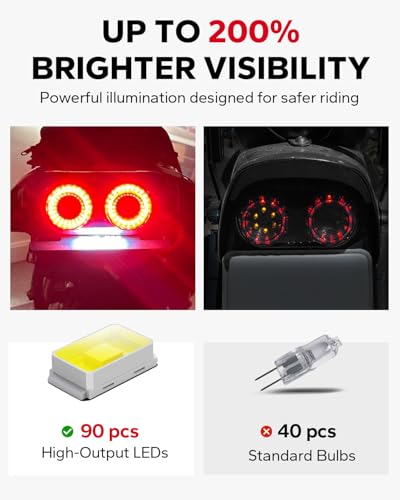Amazicha Enhanced Motorcycle Tail Light, Motorcycle Brake Light, IP67 Waterproof Turn Signals Running Light with License Plate Bracket Fit for Street Bike Cruiser Chopper Bobber (Smoke, 90 Leds) - color: Smoke