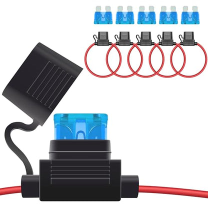 ecocstm 5 PCS Inline Fuse Holders 12V, 16 AWG Car Gauge Inline Fuses, Waterproof Fuse Holder with 15A ATC/ATO Standard Blade Fuses for Automotive, Marine, Golf Cart Lighting, Electrical Circuits - size: 5 PCS 16AWG