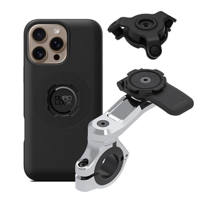 Quad Lock Motorcycle Handlebar Phone Mount PRO Chrome with Vibration Dampener and MAG Phone Case for iPhone 16 Pro Max - size: iPhone 16 Pro Max