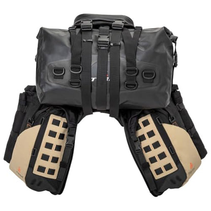 TUSK Highland X2 Rackless Luggage System w/Medium Dry Duffel/Large Bottle Holders Standard Heat Shield Black/Tan