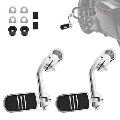 Upgrade Highway Footpegs, 1.25" Motorcycle Highway Pegs Long Angled Adjustable Streamliner Style Fit for Harley Touring Street Glide Electra Glide Road King Dyna Fit 1-1/4"(32mm) Engine Guard(Chrome)