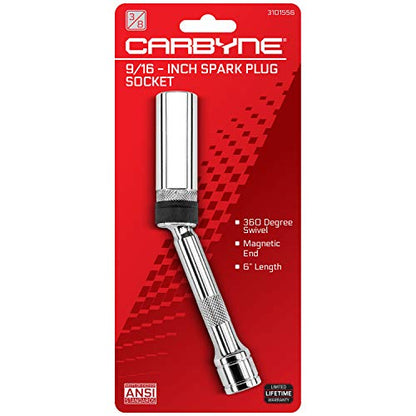 CARBYNE 9/16 in. Magnetic Swivel Spark Plug Socket, 3/8 in. Drive, Deep Well, 6-Point, CrV Steel, 360 Degree Swivel Joint, Ultra-Strong Retention Magnet