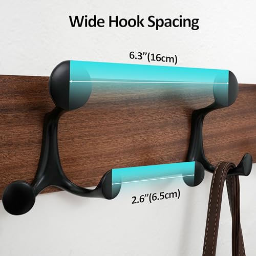 WEBI Coat Rack Wall Mount,24" Solid Wood Coat Hooks Wall Mounted Coat Hanger,16" Hole to Hole,Heavy Duty 4 Triple Hooks for Hanging Coats,Jacket,Hat,Backpack,Farmhouse,Reddish Brown - color: Reddish Brown, size: 24 Inch