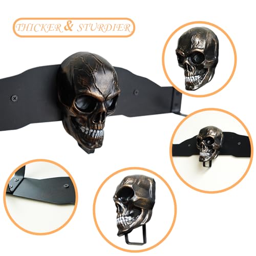 Metal Helmet Wall Mount for 2 Full Face Helmets, Garage Organizer & Gear Rack with Removable Skull Art, Ideal Gift for Father’s Day