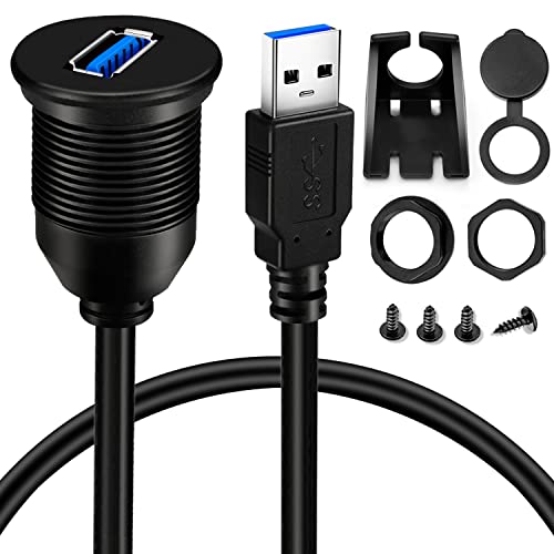 Single Port USB 3.0 Male to Female AUX Car Mount Flush Cable Waterproof Extension for Car Truck Boat Motorcycle Dashboard Panel - 3ft - size: 3ft