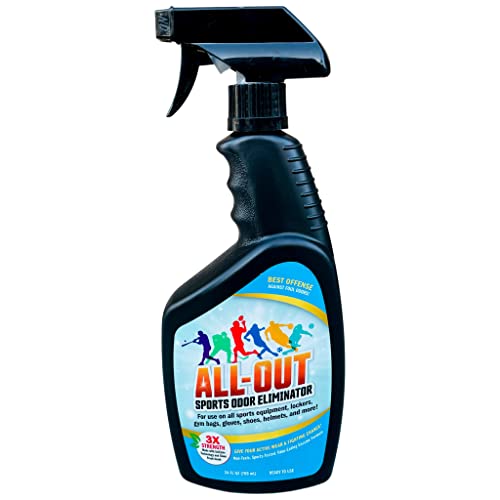 All-Out Sports Odor Eliminator Spray & Deodorizer | Perfect for Smelly Gloves, Hat, Bags, Helmets, Jerseys, Pads, Gear, Shoe & All Other Odors.| Best Formula | 24 oz Spray Bottle (AO503) | Fresh Scent