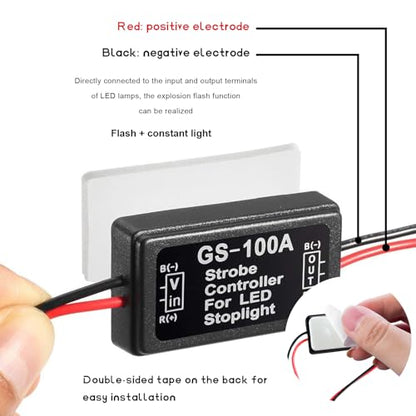2 PCS Flash Strobe Controller, 12V-24V GS-100A LED Flasher Brake Light Strobe Module, Universal Flashing Module Controller for Motorcycles Cars Trucks Tail Stop Lamp
