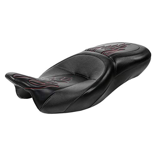 C.C. RIDER Driver Rider Passenger Seat - 2-Up One-Piece Seat Fit for Harley Touring Road King Street Glide Road Glide Electra Glide 2009-2023 - color: Motorcycle Seat Red