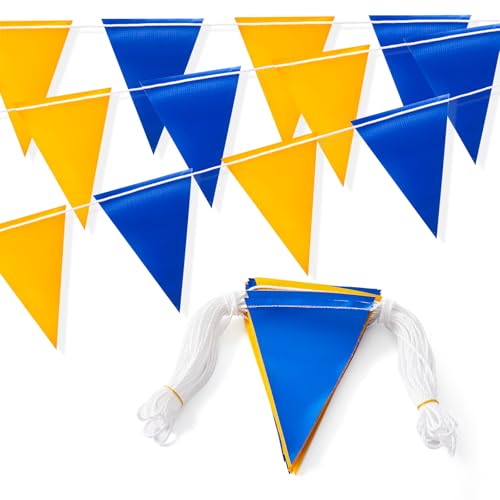 Warning Safety Pennant Banner Flags – Multipurpose 105FT BLUE+YELLOW Triangle Flags for Construction,Outdoor & Event Hazard Precaution(BLUE+YELLOW,45pcs,105FT) - color: Blue+Yellow, size: 45pcs,105FT