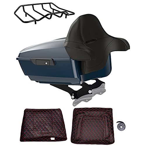 Advanblack US Stock Billiard Teal King Tour Trunk Pack, Black Mount Bracket, Top Luggage Rack, Red Trunk Pak Liners Fit for 09-Later Harley Touring, Road Glide, Street Glide Special, Electra Glide - color: Billiard Teal