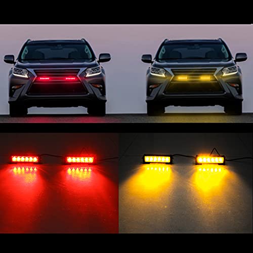 STDYSUN LED Emergency Strobe Lights Bar 2Pcs Red Yellow Double Color Warning Police Grille Lights Bar Surface Mount Fit for Motorcycle POV Utility Vehicle Construction Vehicle and Tow Truck Van - color: Red Change Amber