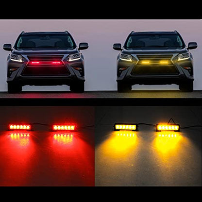STDYSUN LED Emergency Strobe Lights Bar 2Pcs Red Yellow Double Color Warning Police Grille Lights Bar Surface Mount Fit for Motorcycle POV Utility Vehicle Construction Vehicle and Tow Truck Van - color: Red Change Amber