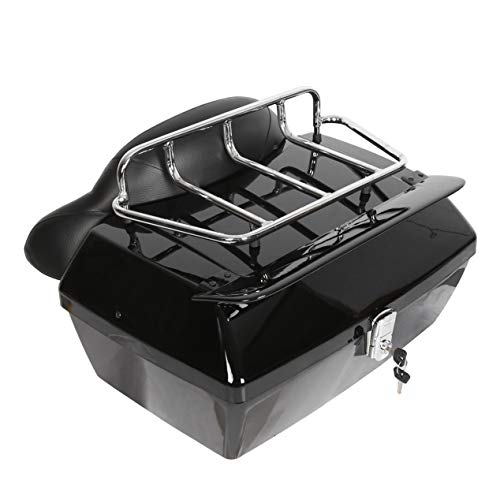 ECOTRIC 50L Universal Motorcycle Trunk W/Taillight & Backrest Luggage Rack Compatible with Harley Honda Yamaha Cruiser Road King Steet Road Glide Fatboy Softail Luggage trunk Tail Box Top Case - color: Black, size: Trunk w/ taillight 50L