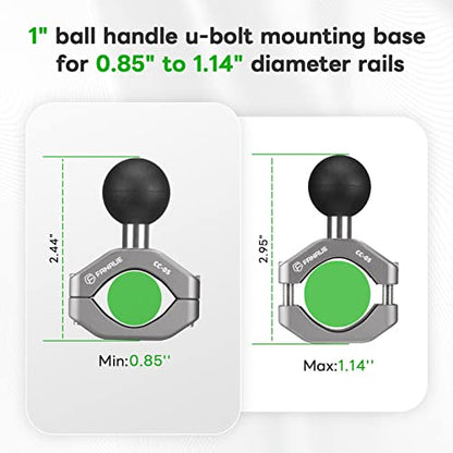 FANAUE Handlebar Clamp Mount U-Bolt Base with B Size 1" Ball for 0.85" to 1.14" Diameter Rail, Compatible with RAM Mounts B Size Double Socket Arm & Motorcycle Phone Mount (Pack of 2) - size: CC-05X (Pack of 2)