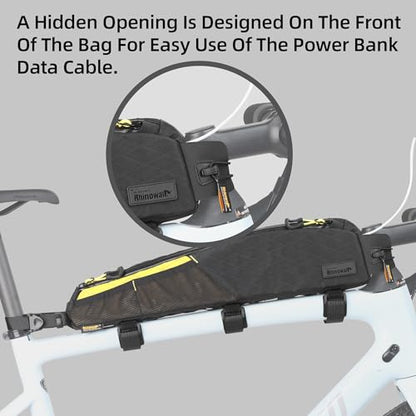 Rhinowalk Bike Frame Bag 2.1L, Waterproof Front Tube Bag with Dual Compartments, YKK Zipper, Phone Storage & Cable Port – Fits Most Bikes – White - color: White, 2.1L