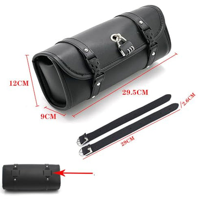 Motorcycle Bag with lock Universal PU Leather Motorbike Fork Bag Saddlebags Handlebar Bag Sissy Bar Storage Tool Bag-31cm (Style B) - style: Style B