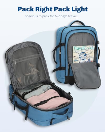 Hynes Eagle 2 in 1 Travel Backpack 22 inches Carry on Luggage 63L Rolling Backpack for Men Women with Packing Cubes 3PCS Set - color: Blue