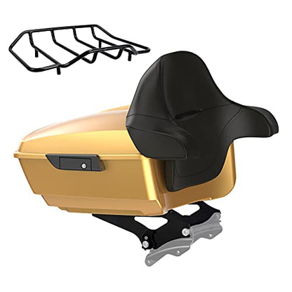 Advanblack King Tour Trunk Pack, Black Mount Bracket & Top Luggage Rack Fit for 2009-Later Harley Touring, Road Glide, Street Glide Special, Road King, Electra Glide (Black Hills Gold) - color: Black Hills Gold