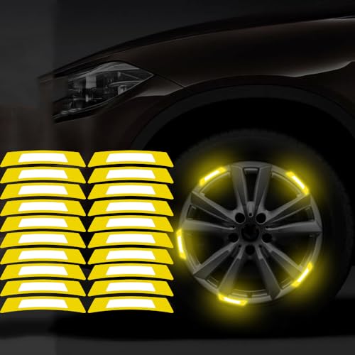 20PCS Strong Reflective Car Wheel Hub Stickers for Cars Helmet Night Safety Warning Reflective Stripe Decals Auto Truck Motorcycle Bicycle Wheels Rim Reflective Stickers (Yellow) - color: Yellow