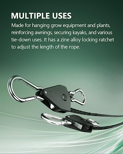 12-Pack 1/8” Adjustable Rope Hanger, Heavy Duty Ratchet Tie Down Strap with Reinforced Metal Gear, Ratcheting Pulley System Bungee Cord for Hanging Plants Grow Light and Various Tie-Down Uses - size: 12-Pack 1/8"