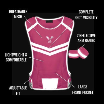 Reflective Running Vest with Pocket & 2 Bands with High visibility for Night Running, Walking & Cycling - color: Pink, size: X-Large