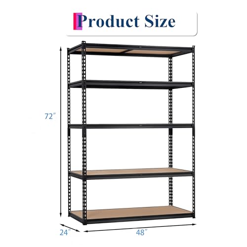5-Tier Garage Storage Shelves for Kitchen Pantry Basement Bathroom Laundry Heavy Duty Metal Adjustable Shelving Unit Storage Shelving, 2500 LBS Capacity, 48" l x 24" w x 72" h - size: 48"L x 24"W x 72"H