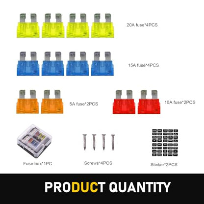 12 Volt Fuse Block, Waterproof 6 Way 12 Volt Fuse Box, ATO/ATC Marine Fuse Panel with LED Indicator Damp Proof Cover, Light Universal for Car Marine RV Truck