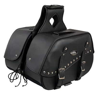 Milwaukee Leather Studded Throw-Over Motorcycle Saddlebags – Synthetic Leather – Universal Fit – Zip-Off - Large - color: SH655ZB-BLACK, size: Large
