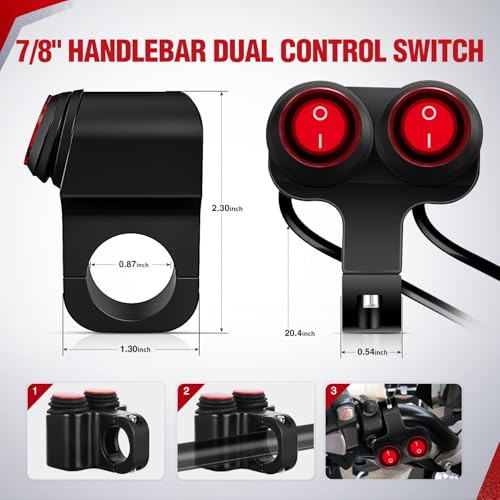Nilight Motorcycle 7/8" (22mm) Handlebar Switch Plug and Play 12V Waterproof On Off Push Button Dual Control for ATV UTV Driving Light Bar - color: Motorcycle Handlebar Switch-Dual Control 4 Pin