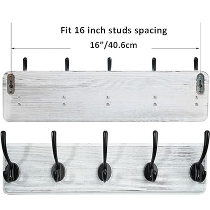 WEBI Coat Rack Wall Mount,Coat Hanger Wall,16" Hole to Hole,Coat Hooks Wall Mounted,Hook Rack Rail,5 Hooks for Hanging Coats,Hats,Jacket,Clothes,Entryway,Black/White - color: White Wood/Black Hook, size: 17.3 Inch-5 Hooks