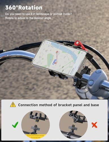 Tiakia Bike Phone Mount Holder, Aluminum Motorcycle Phone Mount, Handlebar Mounted Cell Phone Holder for Bike, 360° Rotation, Universal Bicycle Phone Mount for 4.5-7 Inch Phones (Upgrade-Black Red) - color: Upgrade-Black Red