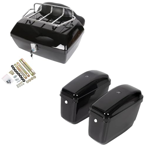 ECOTRIC Universal Motorcycle Trunk Luggage Storage Box & Hard Saddle Bags Saddlebags w/Mounting Kit Compatible with Harley Davidson Honda Yamaha Suzuki Kawasaki Cruiser Shadow Vulcan - 2 Packages - color: Black, size: Trunk 50L & Saddlebags 45L