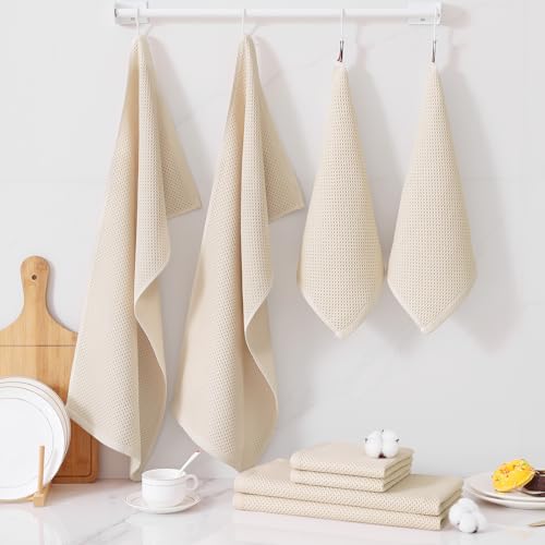 Homaxy 100% Cotton Kitchen Towels and Dishcloths Set, 12 x 12 Inches and 13 x 28 Inches, Set of 10 Bulk Kitchen Towels Set, Ultra Soft Absorbent Dish Cloths for Washing Dishes, Beige - color: Beige, style: 10-Piece Set